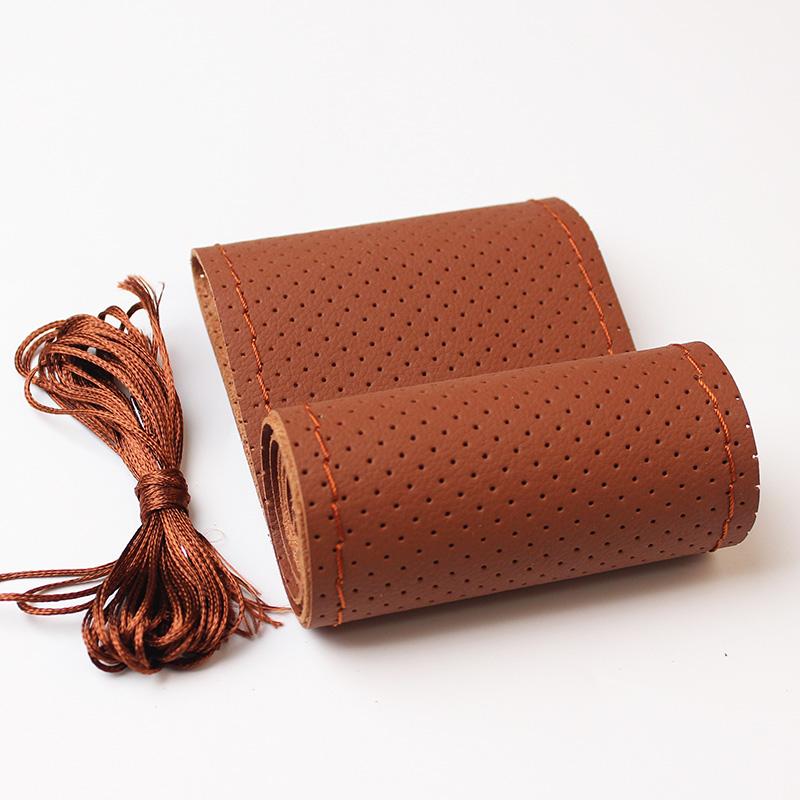38cm Car Genuine Leather Steering Wheel Braid Cover Hand-stitched Soft Non-slip Auto Interior