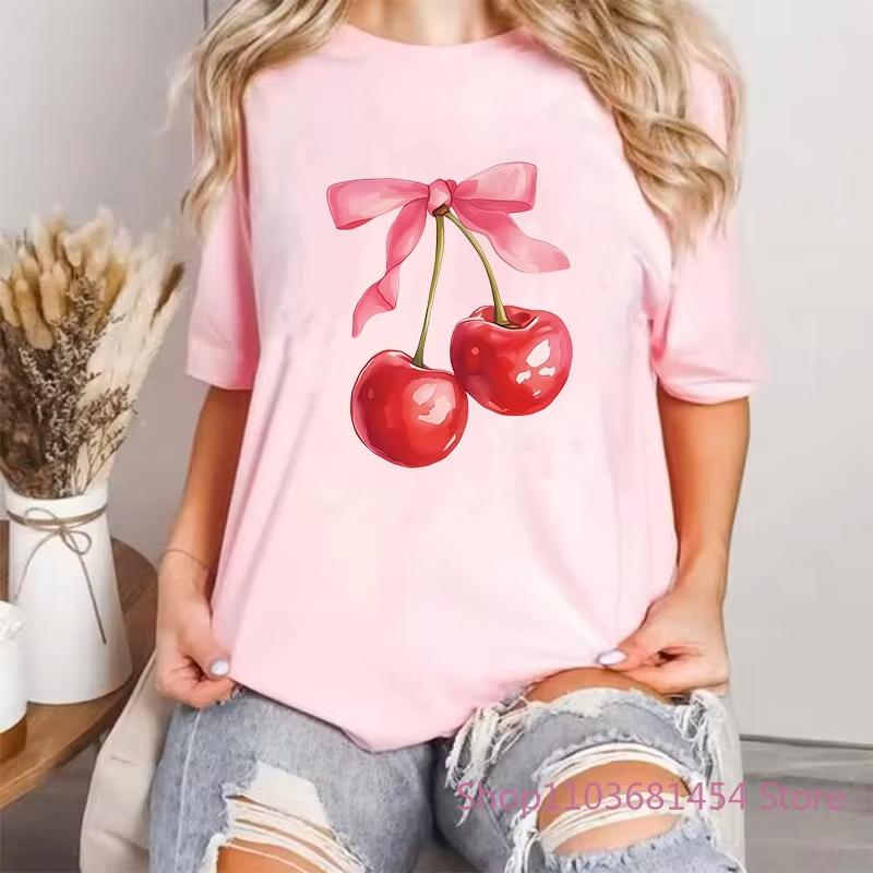 Pink Color Cherry Summer Fashion Tshirts Unisex Unisexga Top Female Anime Y2k Clothing Fashion Graphic Tshirt Unisex Tops