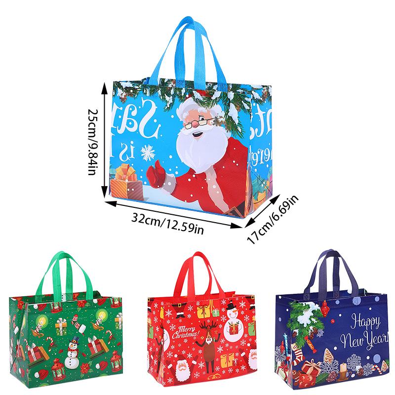 1pcs Christmas Tote Bags with Handles Xmas Non-Woven Gifts Bags Santa Snowman Treat Bags Party Decorations