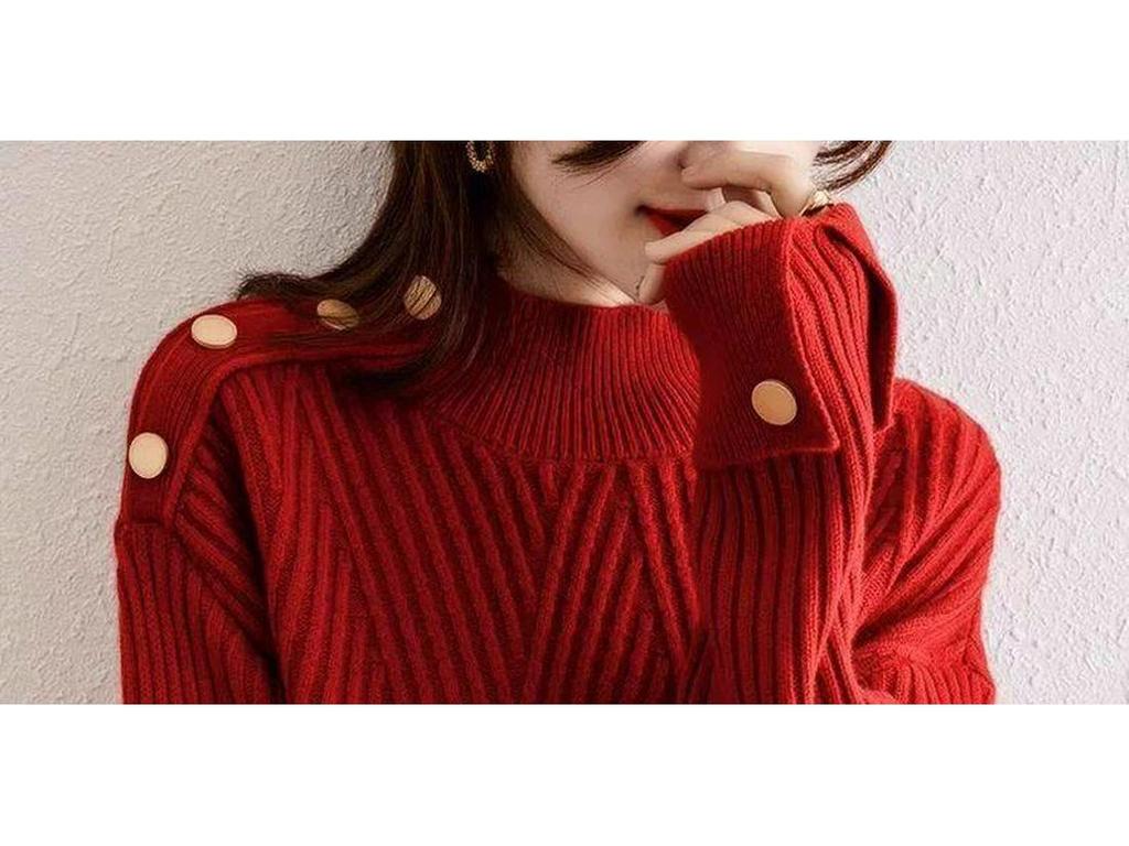 Tejido de punto acanalado estilo europeo de talla grande con cuello semi-alto: Suéter Suave de Otoño/Invierno para Mujer