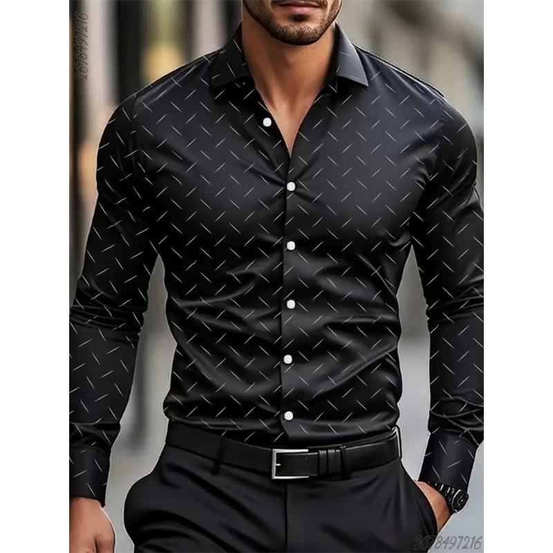 Men s Hot-selling Geometric Pattern Long-sleeved Shirt Fashionable Business Casual Non-iron Comfortable Men s Top S
