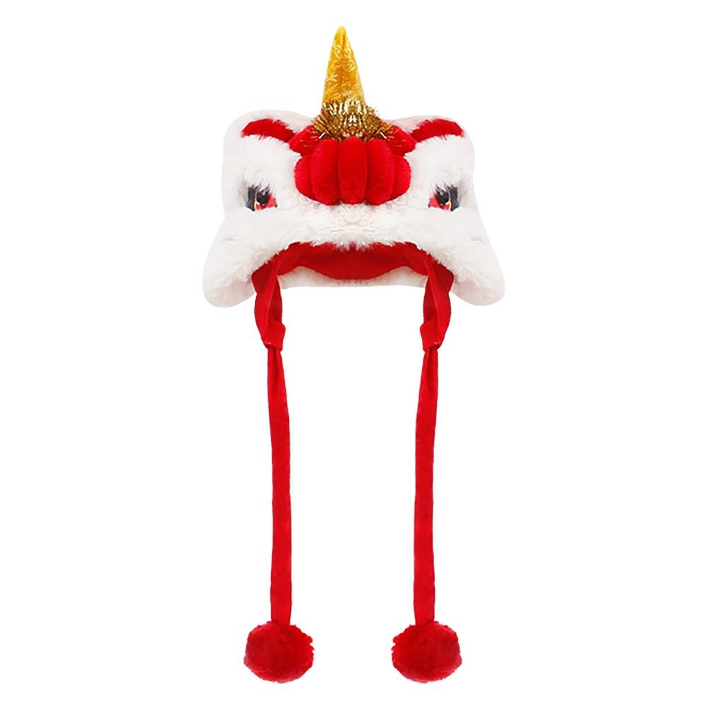 Warm Dog Lion Dance Hat Adjustable Celebration Pet Hat for New Year Christmas Holiday