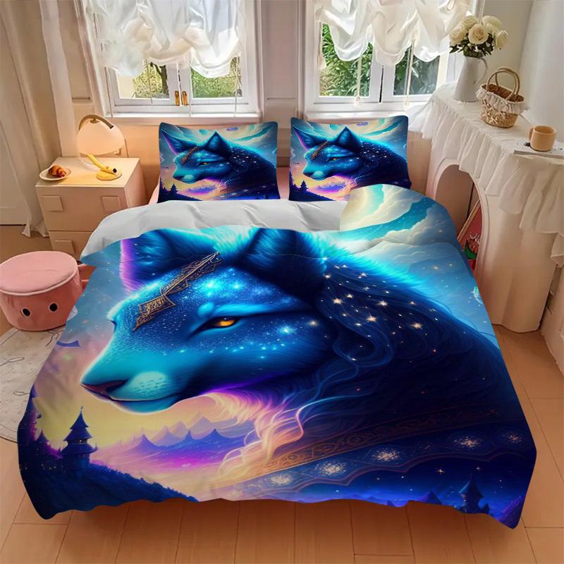 3pcs Anime Wolf Bedding Set - Includes One Quilt Cover and Two Pillowcases (No Core) - Perfect for Bedroom and Guest Room Decoration, Festiv
