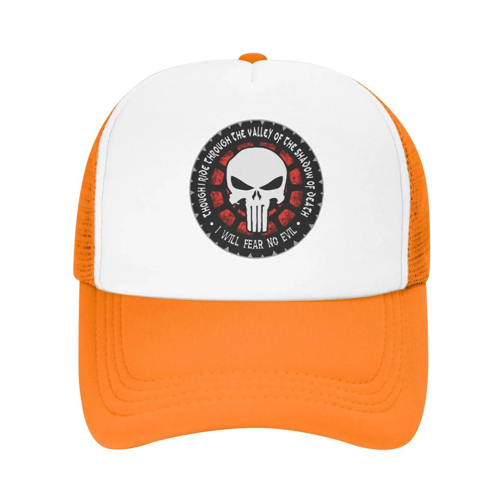 Through The Valley Of The Shadow Of Death Punisher Skeleton Travel Mesh Baseball Caps Men Beach Coquette Hat Hip Hop Trucker Cap