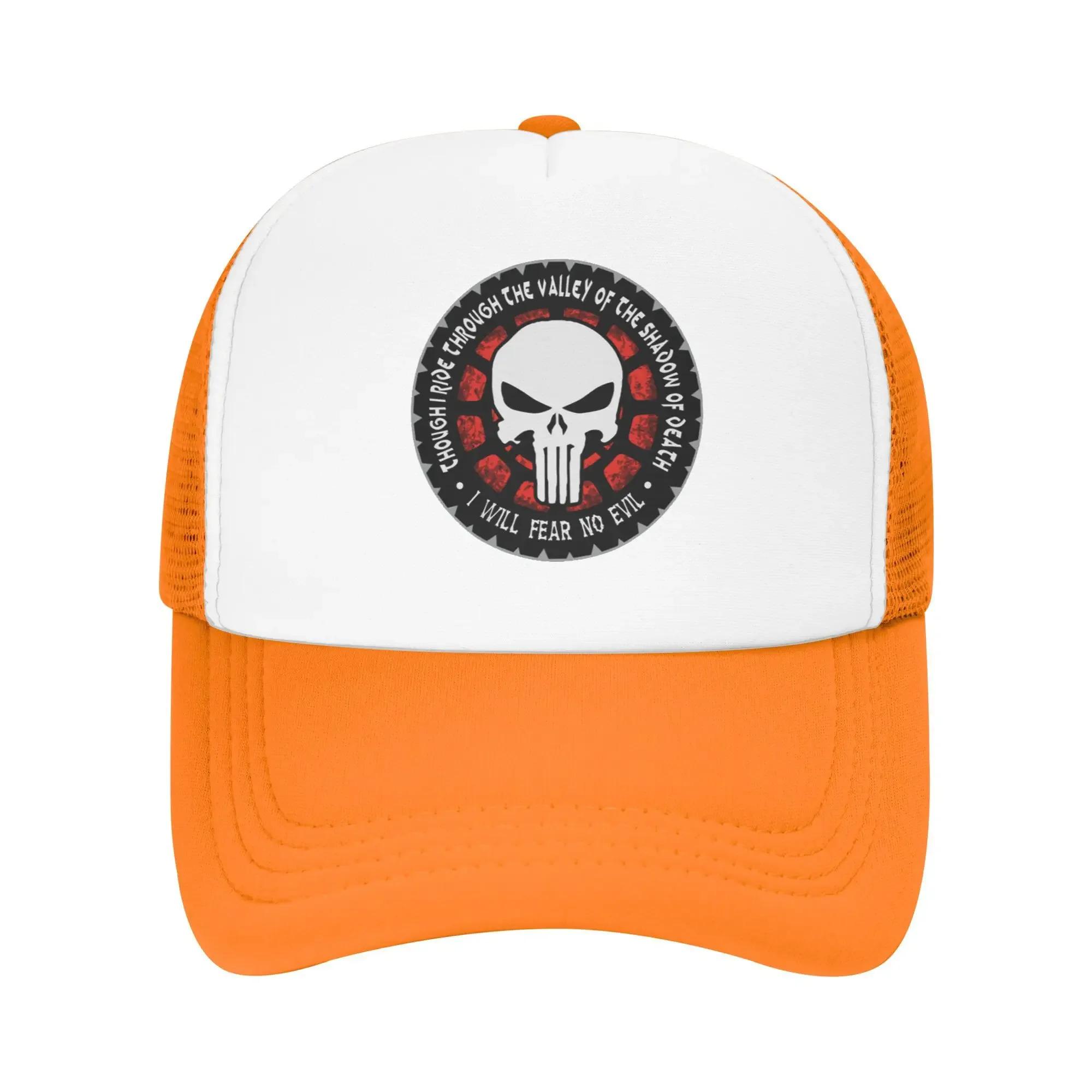 

Through The Valley Of The Shadow Of Death Punisher Skeleton Travel Mesh Baseball Caps Men Beach Coquette Hat Hip Hop Trucker Cap One Size