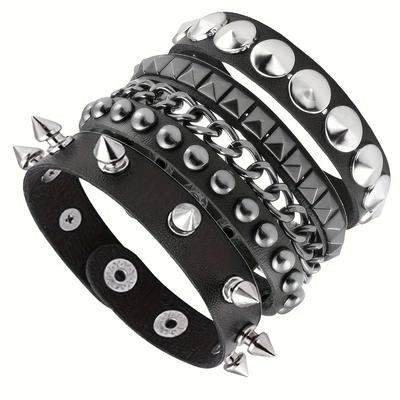 Vintage Leather Bracelets Punk Row Cuspidal Spikes Rivet Stud Wide Cuff PU Leather Punk Gothic Rock Unisex Goth Accessories