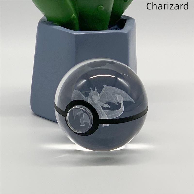 5cm  3D Crystal Ball Pikachu Eevee Mewtwo Carving Model LED Color Light Base Children's Gift Fans Toy Birthday Gift