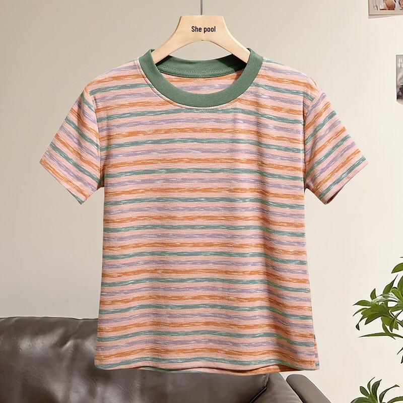 Women's Sweet Striped Round Neck Crop Top