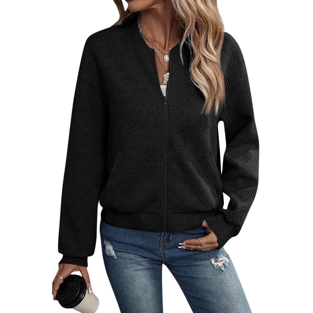 Damen Langarm Sweatshirtjacke mit Reißverschluss Durchgehender Reißverschluss Leichte Jacke Lässiger, lockerer Oberbekleidungsmantel