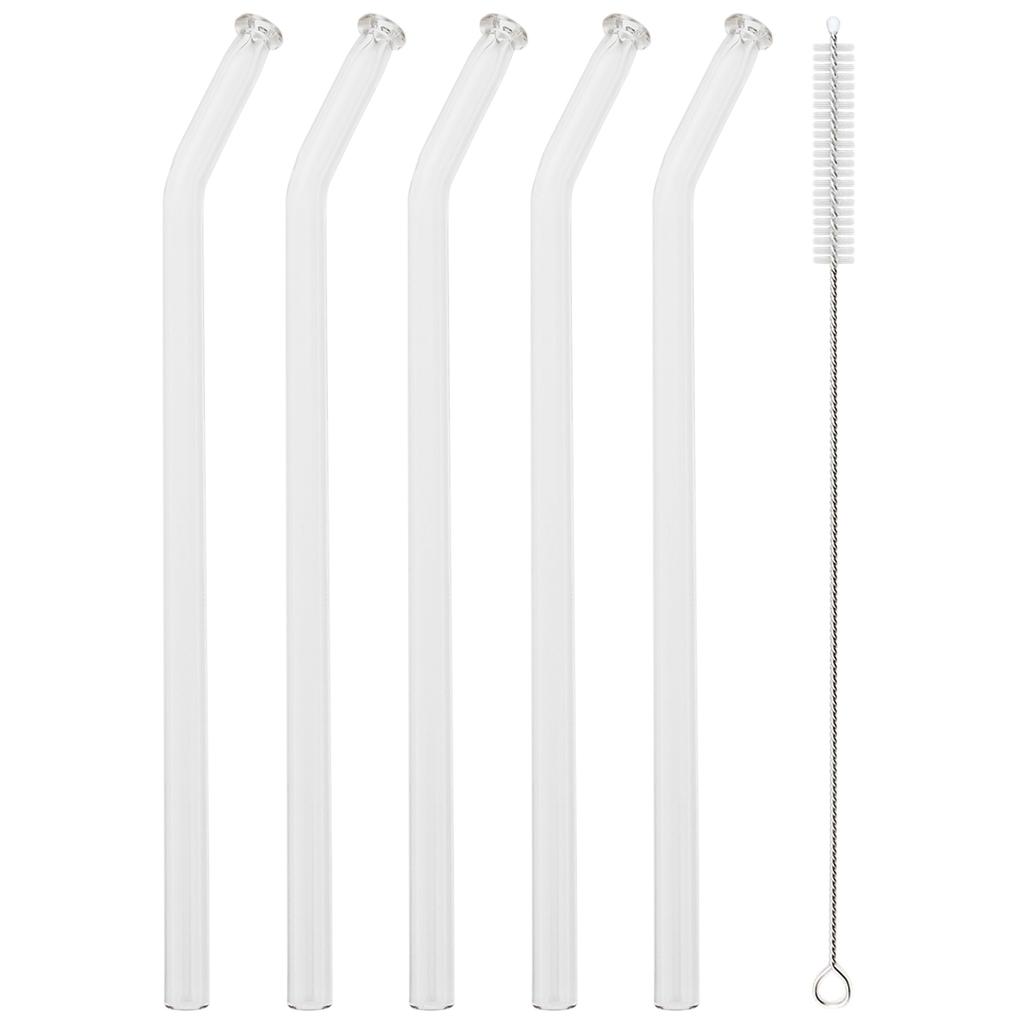 5pcs High Borosilicate Glass Straw Sets Reusable Bent Glass Straw Milk Tea Juice Cocktail Straw with Brush Party Bar Accessories