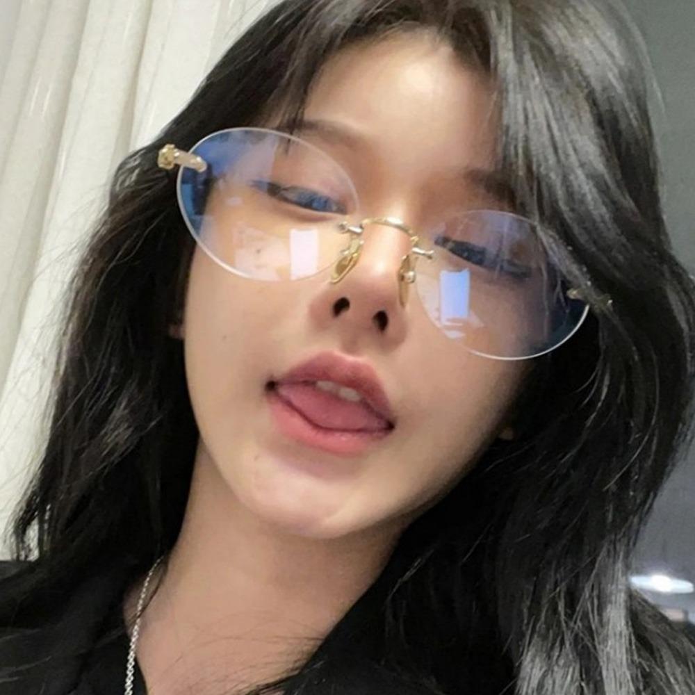 Oval Borderless Frame Glasses Women Anti-Blue Light Retro Metal Frame Eyeglasses Fashion Comfortable Eye Protection Glasses