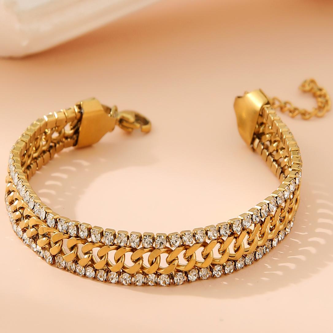 

Tennis Bracelet with Cubic Zirconia 18K Gold Plated Stainless Steel Bracelet Hypoallergenic Luxury Jewelry Gift for Women/girls золотой