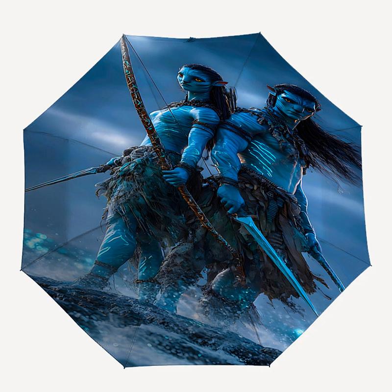 Blauer Krieger-Schirm im Avatar-Stil: Automatisches Öffnen/Schließen, Faltbares Design, Regenschutz für den Außenbereich für Fans und Reisende0198b