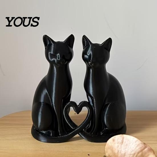 Love Heart Cat Decoration 3D Printed Couple Figurine, Minimalist Heart-Shaped Sculpture, Figurines Romantic Ornaments for Home Office Durable