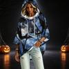 Women's Fashionable Three-Quarter-Sleeve Halloween-Printed Hooded Pullover