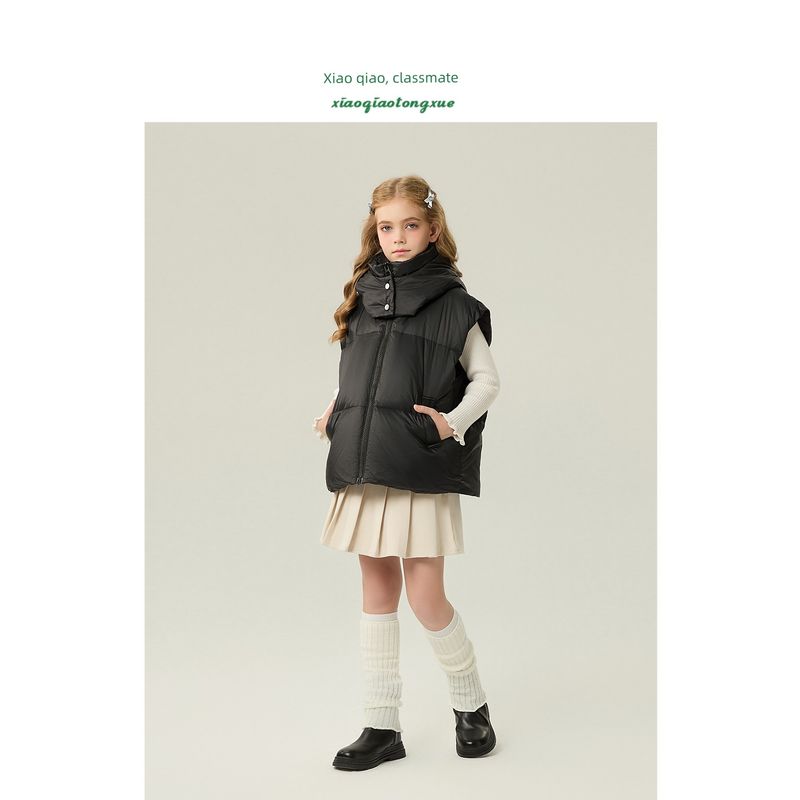 Children's down Vest 2025 Autumn and Winter New Style Girls' Warm White Duck down Vest Boys' Hooded Jacket