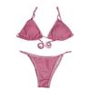 Two Piece Bikini Set with Padded Triangle Top and Adjustable Straps Low Rise Bottoms Minimal Coverage Swimwear for Women