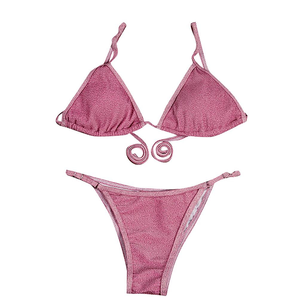 Two Piece Bikini Set with Padded Triangle Top and Adjustable Straps Low Rise Bottoms Minimal Coverage Swimwear for Women