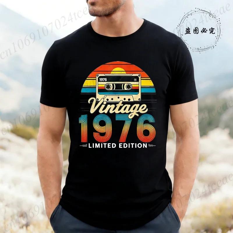 Vintage Born In 1976 Retro 50th Birthday Tshirt Unisex Unisex Funny Y2k Clothes Street Fashion Graphic T Shirts 50 Years Old Gifts