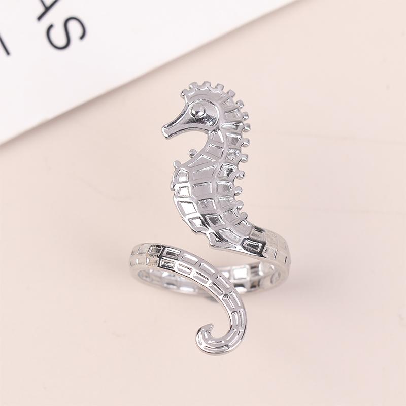 

Море Пляж Нержавеющая сталь Дизайн морского конька Открытое кольцо Легкий Уютный Женский Шарм Pvd Покрытие Водонепроницаемый Стильный Ювелирный Подарок серебряный