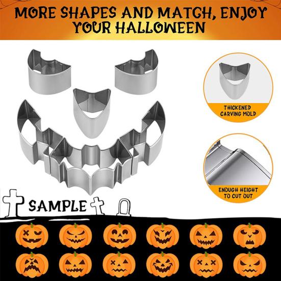 Halloween Kürbisschnitzset, Edelstahl-Ausstecher-Set, DIY Jack O'Lantern Werkzeug zur Kürbisdekoration, Backgeschenk