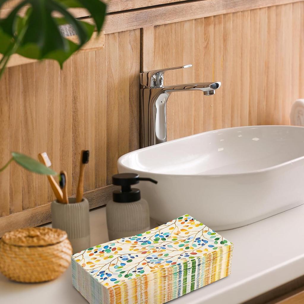 AnyDesign 100Pcs Colorful Leaves Guest Napkins Watercolor Leaf Branches Disposable Paper Napkins Dinner Hand Napkin for Home Kitchen Bathroom Holiday