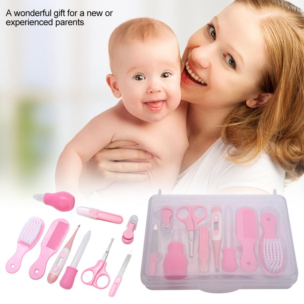 9 Stück Praktisches Tägliches Baby Nagelknipser Schere Haarbürste Kamm Maniküre Pflege Set Rosa