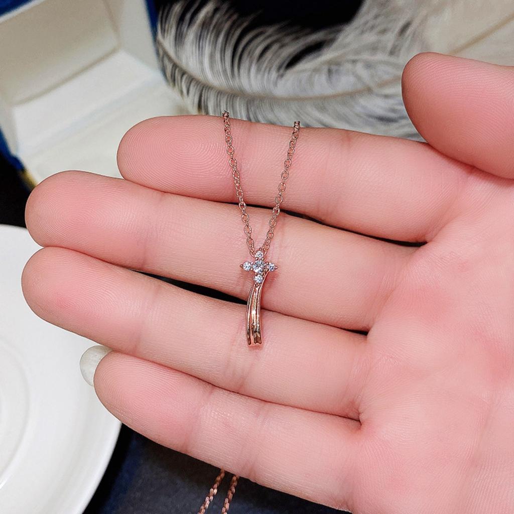 Rose Gold Angel Pendant Necklace with Sparkling Stone Accents Whimsical Faith Inspired Jewelry for Women