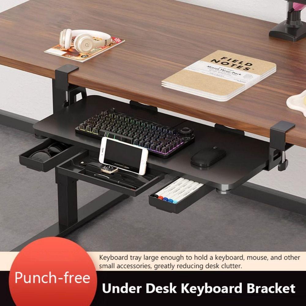 Space Saving Keyboard Bracket Stable Load-bearing Adjustable Keyboard Mouse Tray Slide-out Drawer Punch-free
