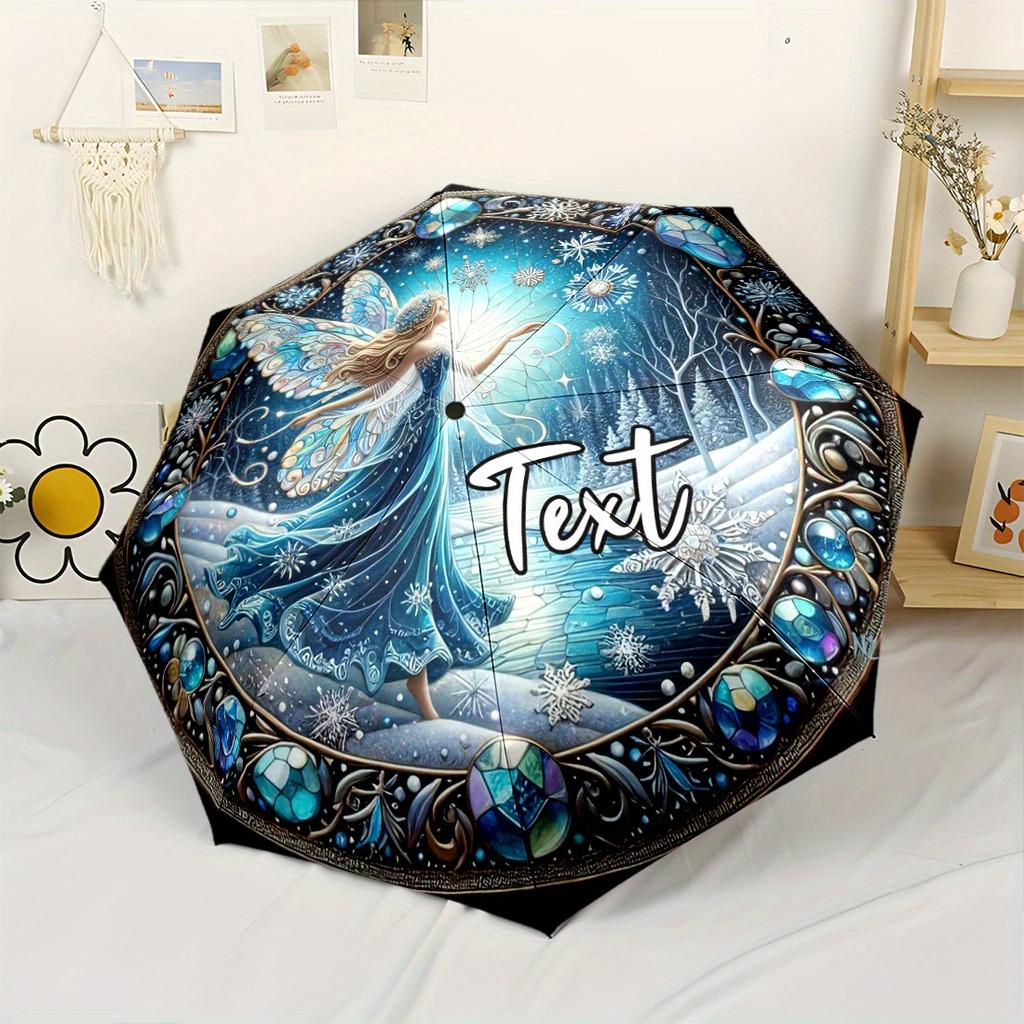 Fairy Tale Winter Scene Automatic Folding Custom Text Umbrella Compact Lightweight For Outdoor Adventurest40