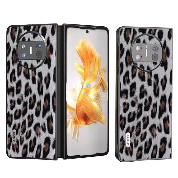 

For Huawei Mate X3 5G Leopard Pattern Phone Case Cowhide Leather Hard PC Fall Protection Cover
