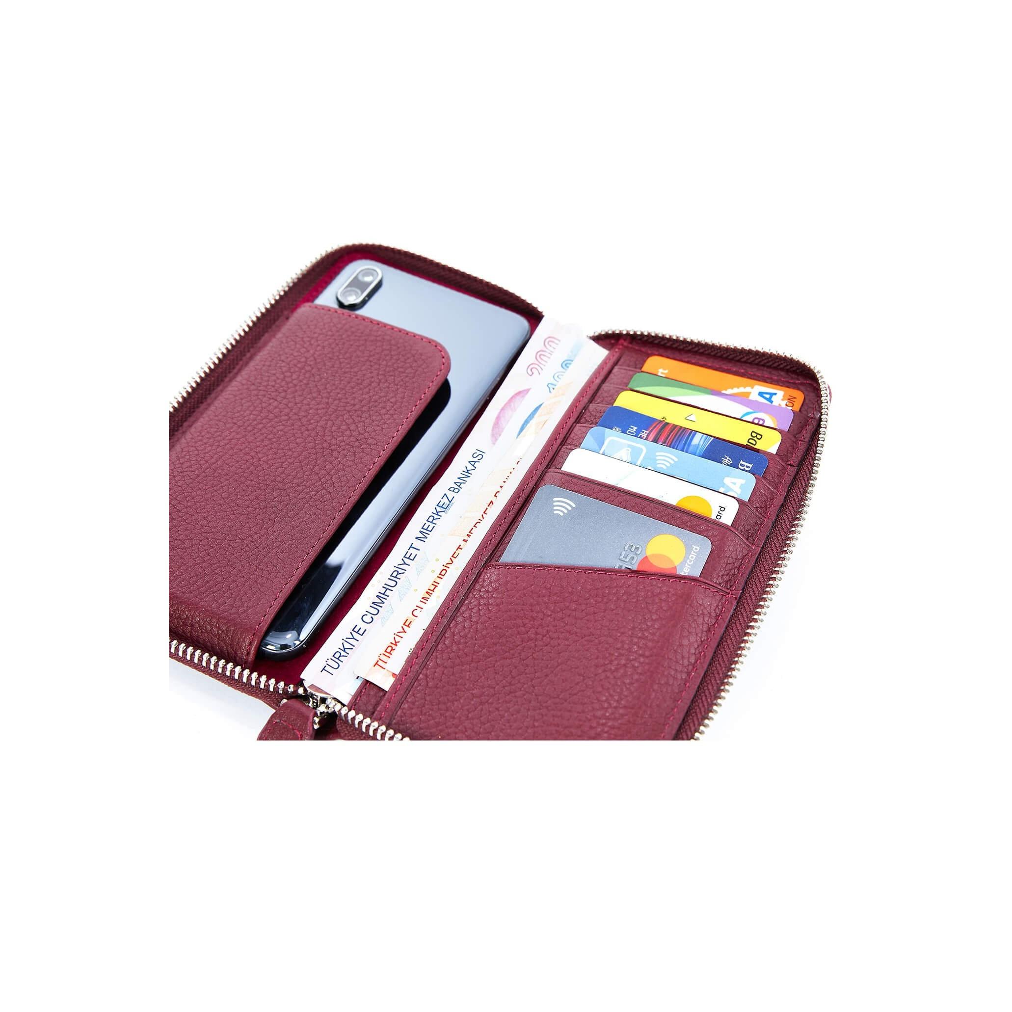 

Бумажник из натуральной кожи с отделением для телефона Бордово-красный