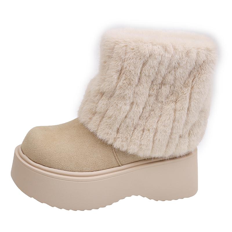 

Winter Warm Women Snow Boots Big Size Fashion Plush Platform Shoes Outdoor Luxury Furry Faux Fox Fur Women s Boots 40 бежевий