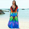 Colorful Printed Boho Beach Kaftan Dress Women Plus Size Maxi Summer Cover Up Rayon Bathing Suit