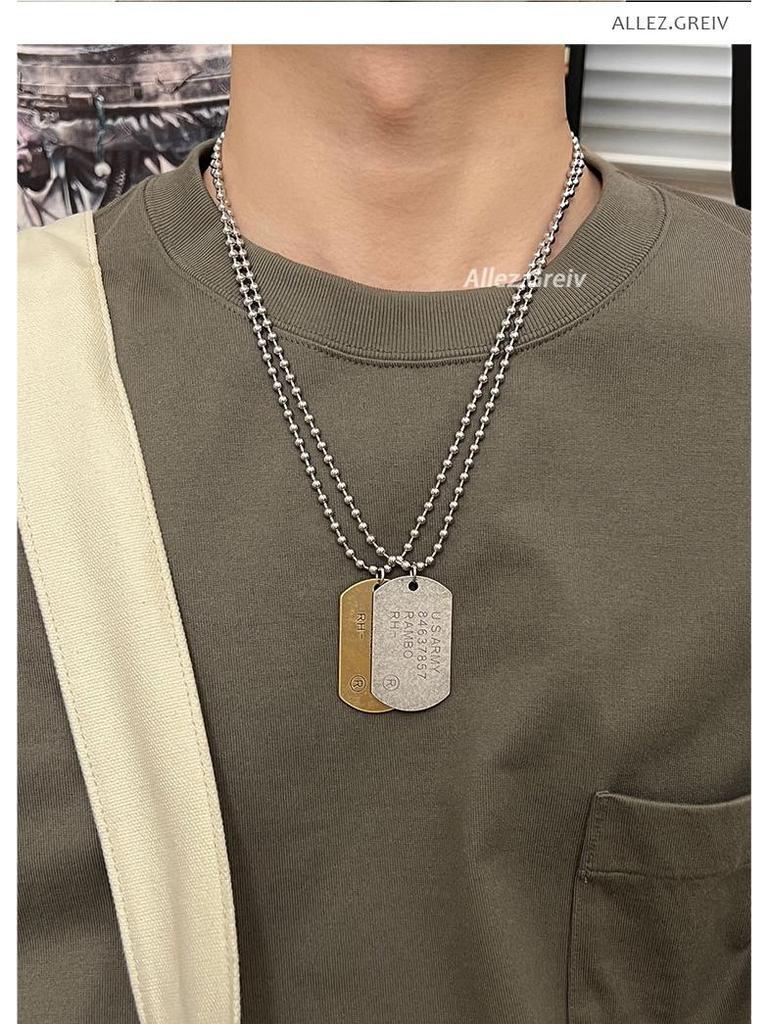 Retro American Soldier Dog Tag Titanium Steel Necklace for Men - Distressed Street Style, Non-Fading Pendant