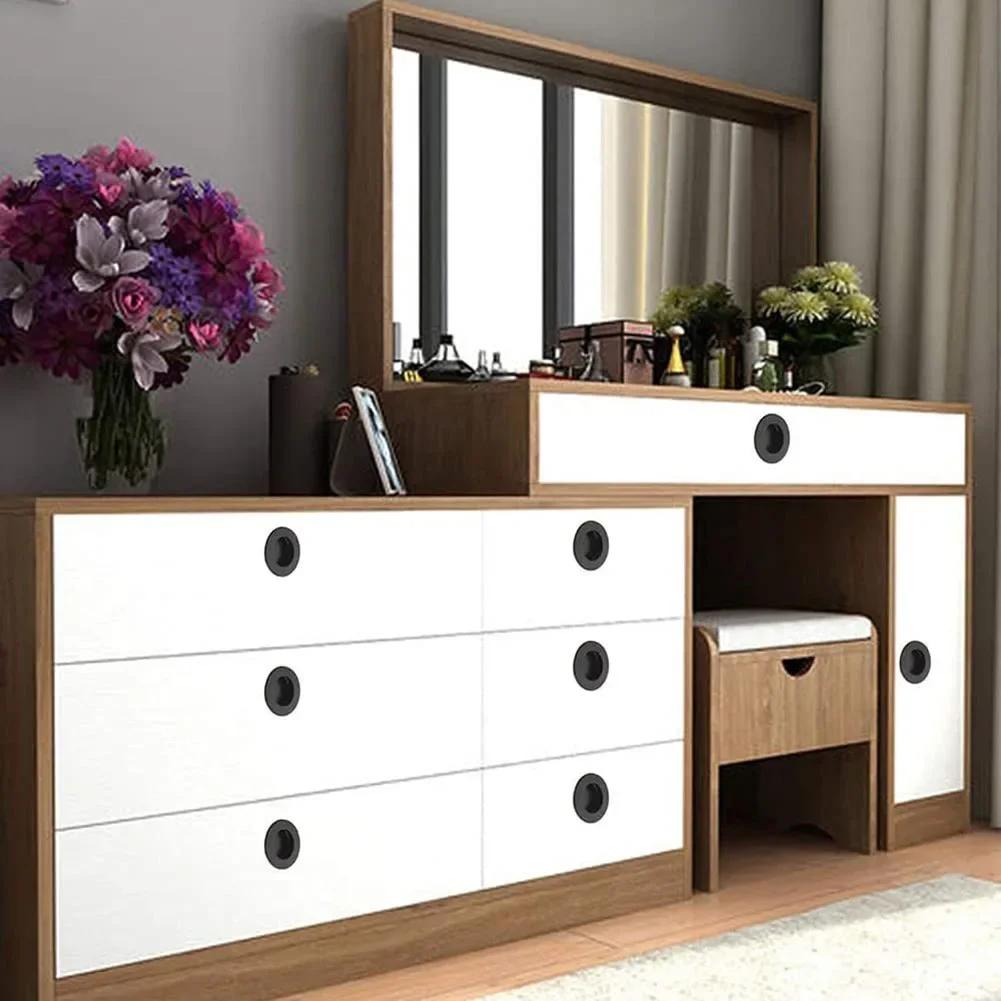 6 PCS Retro Cabinet Door Handles Stainless Steel Ressed Invisible Handle Cabinet Pulls Door Disk Room Round Ring Handle Pull