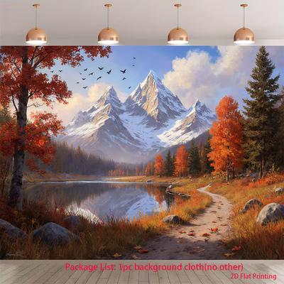 2D Majestic Autumn Snow Mountain Lake Photography Backgroun