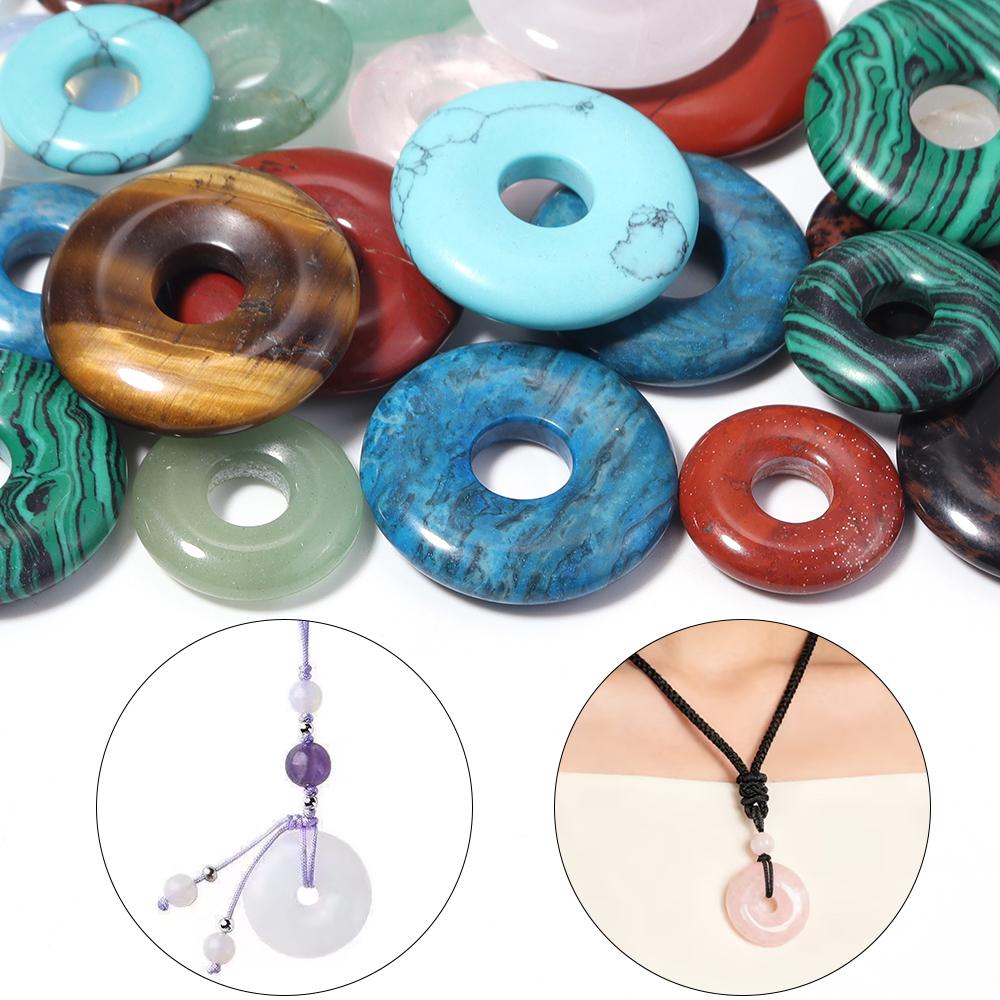 2pcs/lot Big Hole Natural Stone Beads Round Tiger Eye Opal Agate Stone Pendant Beads For DIY Charms Necklace Earring Accessories