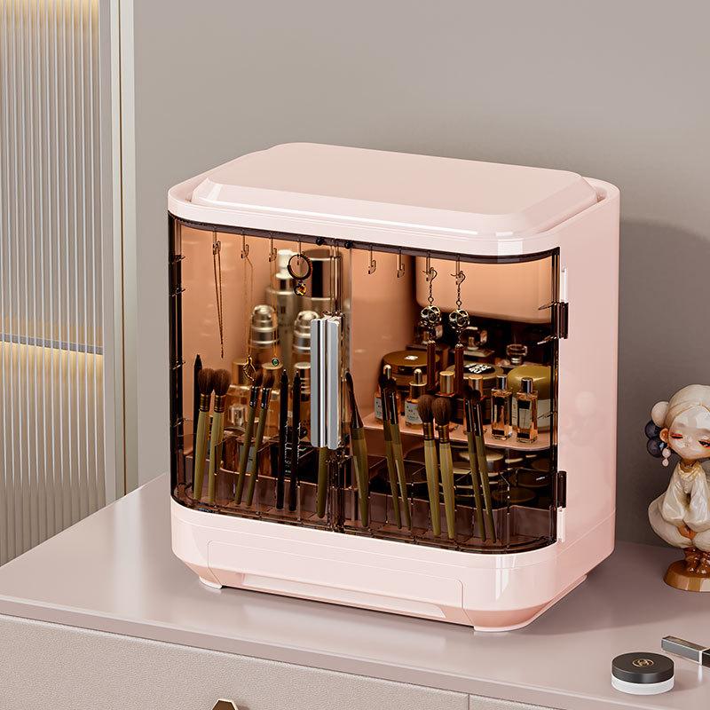 Large Capacity Organizer Box with Mirror Cosmetics Storage Box Bedroom Dressing Table Skincare  Jewelry Drawer Rings Storage Box