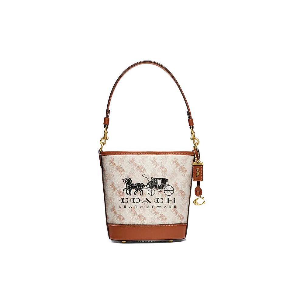 New COACH Dakotah PVC Cow Leather Bucket Bag Handbag Shoulder Bag Crossbody Bag Mini Women's White & Brown CJ828-B4TXF
