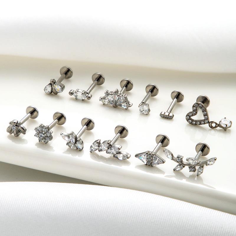 Henson G23 Titanium Zircon Inlay Internally Threaded Bee Flower Heart Pendant Cartilage Ear Jewelry