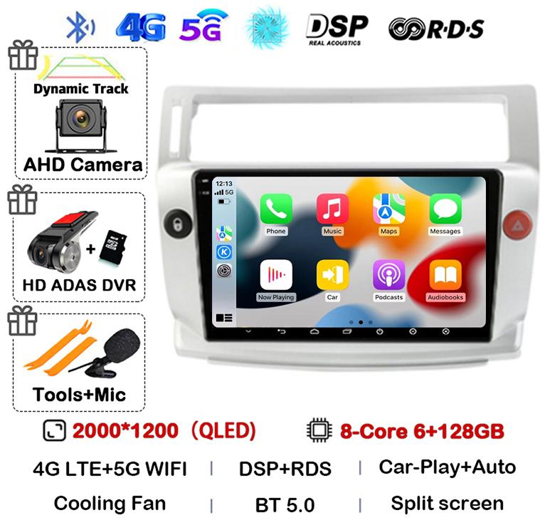 Android 14 Carplay Auto For Citroen C4 C-Triomphe Quatre 2004-2014 Car Radio Multimedia Video Player Head Unit Stereo 360 Camera