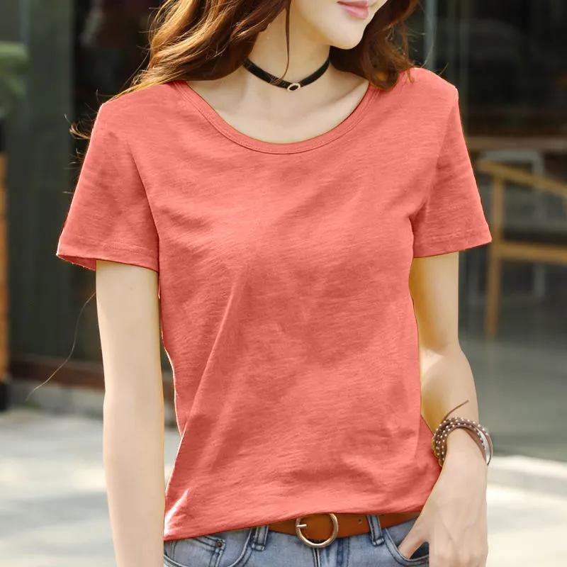 Women's Spring and Summer Solid Color Half-sleeved Bottoming Shirt Simple Slim Thin Tops