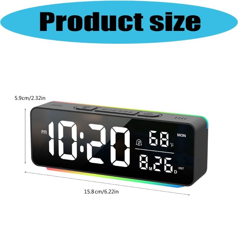 Bedside Digital Alarm Clock with Large LED Screen, Ambients Light and Brightness Adjustment Tabletop Clock for Nightstand