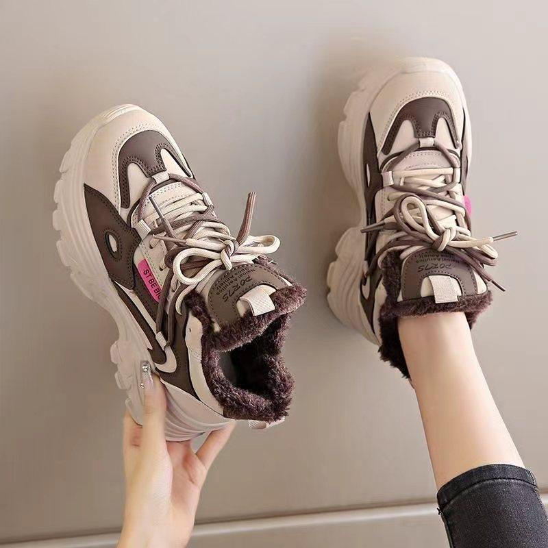 Fleece Dad Shoes 22 New Winter Thick Soles Heightened Thickened Warm Cotton Shoes High Top Sports Shoes