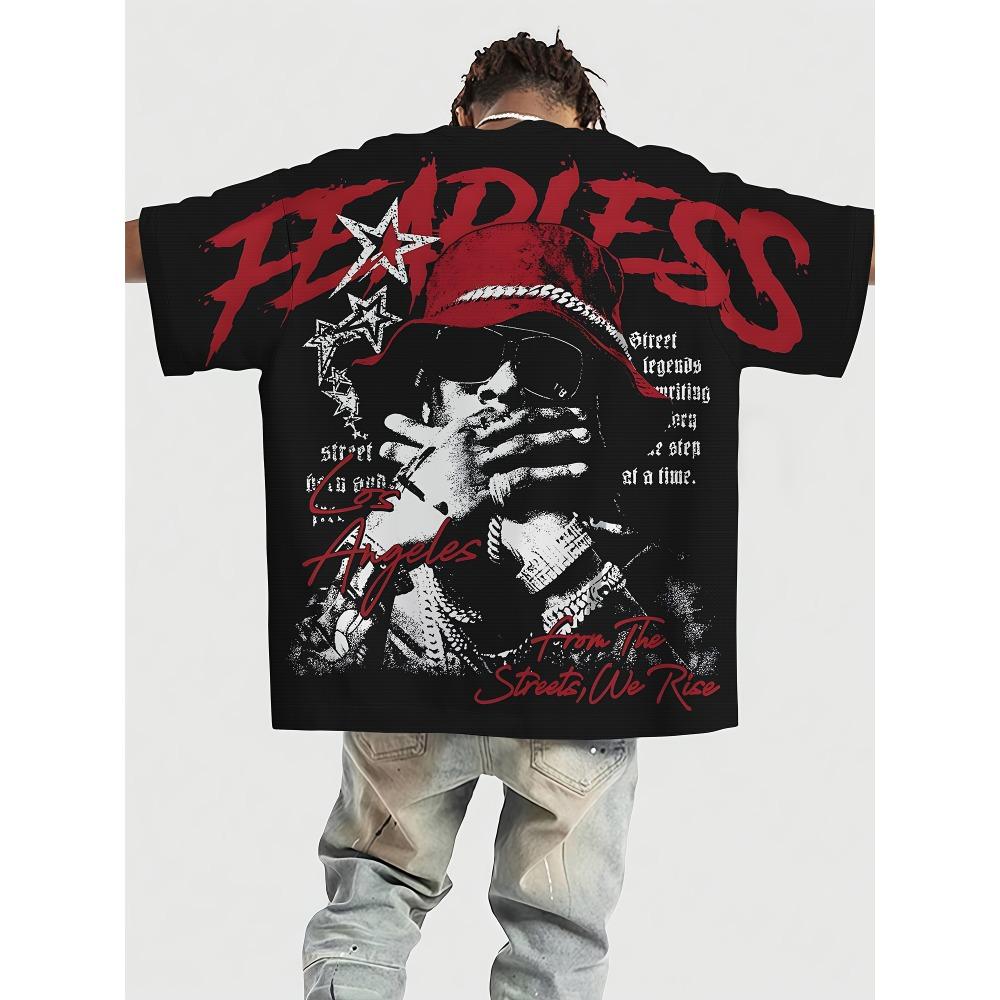 Oversized Streetwear T-Shirt with Fearless Graphic & Motivational Slogans - Breathable Polyester, Batwing Sleeves, Loose Fit Casual Summer
