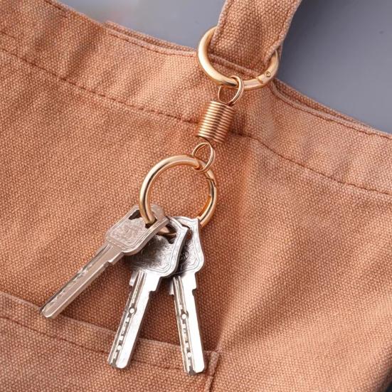 6Pcs Retro Spring Double Ring Keychain Zinc Alloy Anti-Lost Stretchy Key