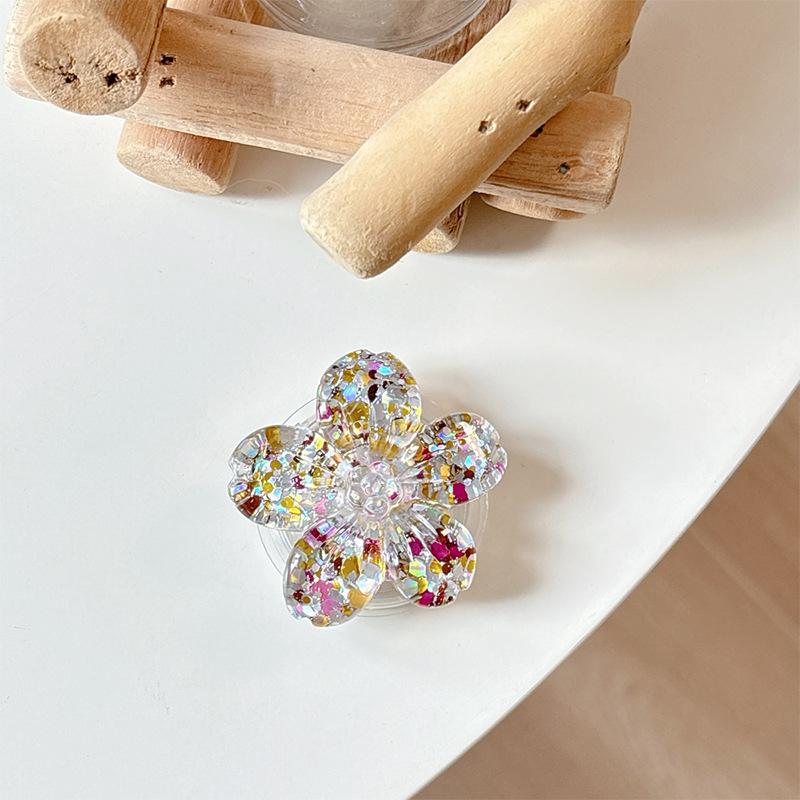 Glitter Sequins Three-Dimensional Flowers Mobile Phone Airbag Bracket Paste Ring Desktop Lazy Watching Drama Girl Heart