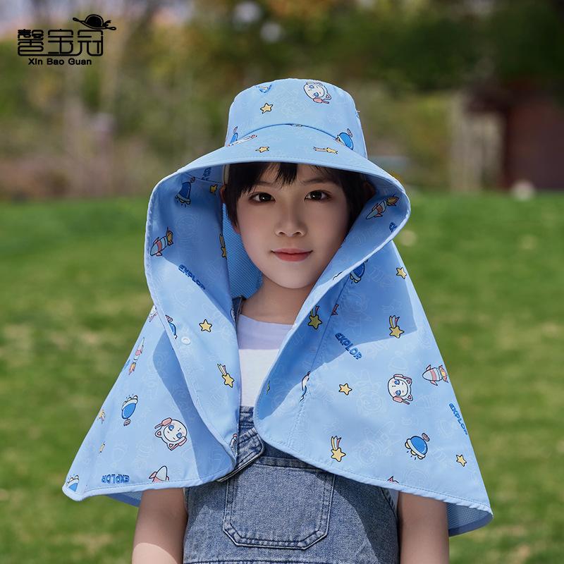 Children's hats summer boys and girls sunscreen cap extended shawl neck protection sunshade bucket hat outdoor big eaves sun hat