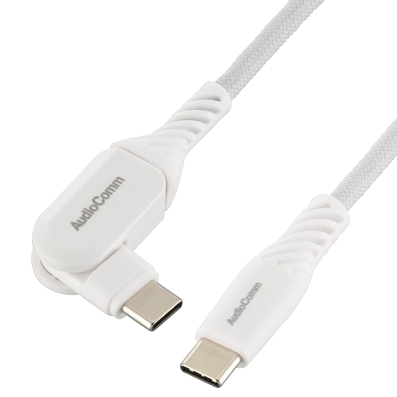 Ohm (OHM) AudioComm USB cable Type-C/Type-C PD compatible Smooth USB cable One side swing type 2m Max 100W fast charging Resistant to disconnection